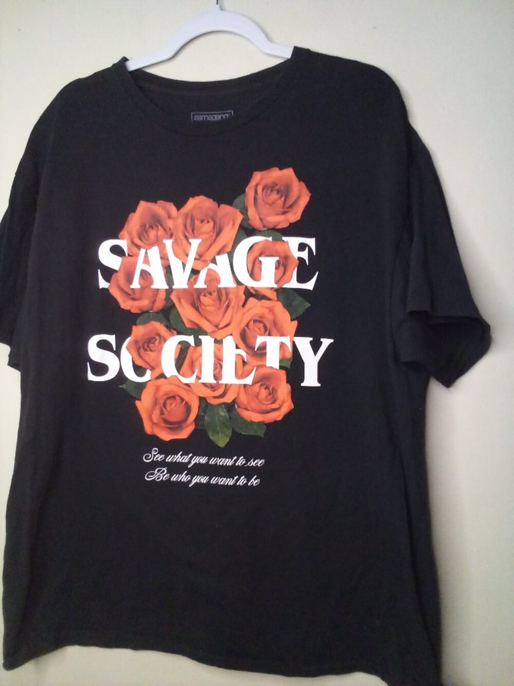 Same Gang T-Shirt Men XL Short Sleeve Savage Society Graphic Roses Black Red